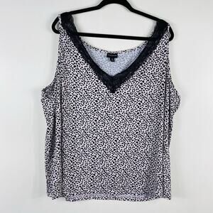 Tahari Plus Size 3X Animal Print Lace Trim Pajama Tank Top Pink Black Leopard